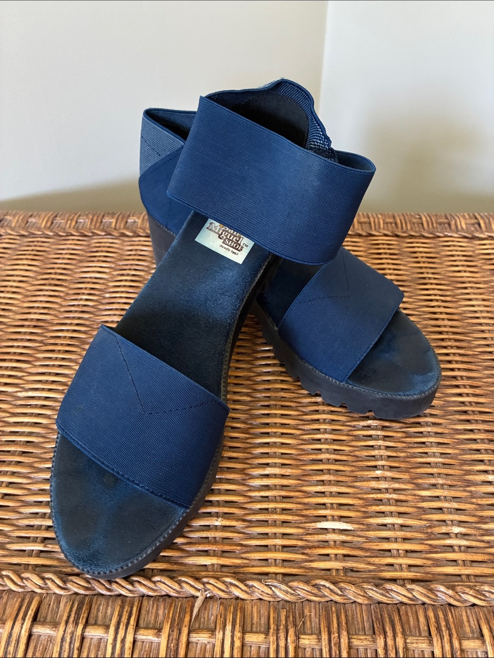 San Miguel Elastic Strap Navy Sandals with Cushioned Footbed - Women's